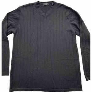Brandini Italy Mens Sweater Size M Black 100% Fine Merino Wool Ribbed VNeck Lite
